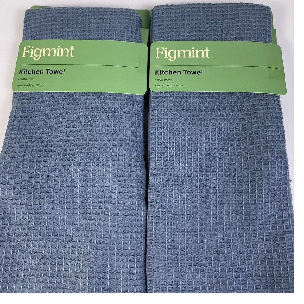 Figmint Kitchen Towels Waffle Weave Blue Set‎ of 2 18x28 100% Cotton